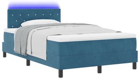 Box Spring ágy matraccal és LED világítással, Sötétkék, 120x190 cm, bársony