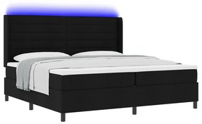 Boxspring ágy matraccal és LED világítással, fekete, 200x200 cm szövet