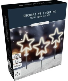 Karácsonyi LED kültéri világítás Neon csillag, 3db, magasság 58 cm