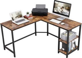 Sarok íróasztal polcokkal, rusztikus barna 138x138x76cm