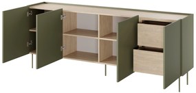 Desin 220 4D2SZ négyajtós fiókos komód - olívazöld / nagano-tölgy