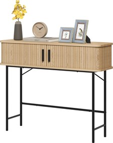 HOMCOM Vintage Konzol Asztal Oldalszekrény 2 Csúszó Zsalugáter Ajtóval és Rekeszekkel Előszobába 100x30x80 cm Tölgy | Aosom