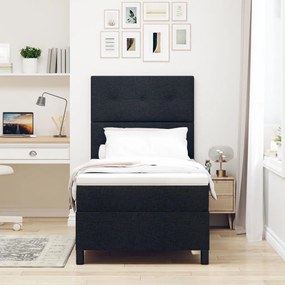 Box Spring Ágy Matraccal Fekete 90x200 cm Szövet