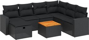 vidaXL 8 részes fekete polyrattan kerti ülőgarnitúra párnákkal