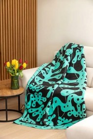 Pamut akril takaró 150x200 csipeszes türkiz fekete