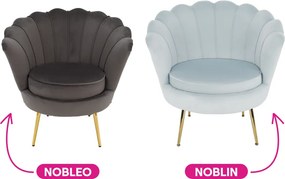 Fotel Art-deco stílusban, szürke-kék Velvet anyag/gold chróm-arany, NOBLIN