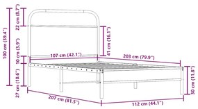 ágykeret matrac nélkül 107x203 cm füstölt tölgy fűrészelt fa