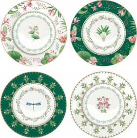 4 db-os tányér szett 19 cm desszertes tányér virág motívum színes ajándék