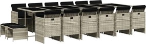 vidaXL 17 részes szürke polyrattan kerti étkezőgarnitúra párnákkal