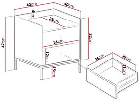 Éjjeliszekrény Tezarta 2SZ (fehér + fekete)  . 1104531