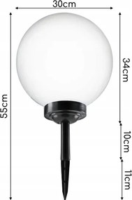 LED napelemes lámpa LED/1,2V, 6500K, 200 mAh, átmérő 30 cm, IP44, fehér/fekete