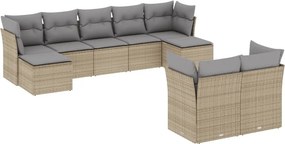 vidaXL 9 részes bézs polyrattan kerti ülőgarnitúra párnákkal