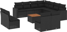 vidaXL 12 részes fekete polyrattan kerti ülőgarnitúra párnákkal