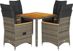 vidaXL 5 részes szürke polyrattan kerti étkezőgarnitúra párnával