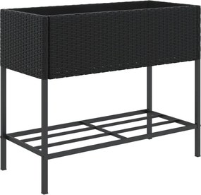 vidaXL fekete polyrattan kerti ültetőláda polccal