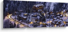 Kép - téli hegyi város (órával) (90x30 cm)