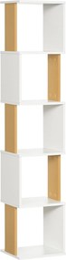 HOMCOM S-alakú könyvespolc 5 nyitott polccal nappaliba, irodába és tanulószobába – 100 kg teherbírás – 33x28x161 cm – Fehér | Aosom