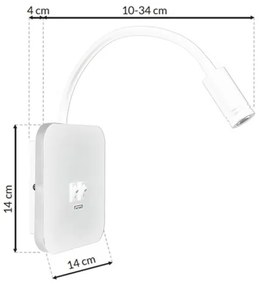 LED flexibilis fali lámpa USB-vel BASE 1xLED/8W + 1xLED/2W/230V fehér