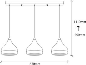 Yildo függőlámpa x3, fekete-réz