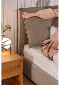 Szürkésbarna kárpitozott ágyneműtartós franciaágy ágyráccsal 160x200 cm Thessa Pillow – Bonami Selection