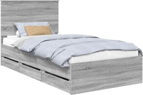vidaXL Ágykeret fiókkal Szürke Sonoma 100 x 200 cm Mérnöki Fa