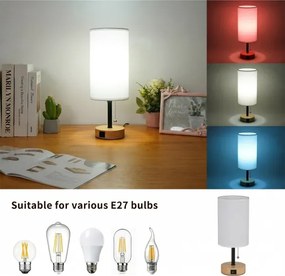Brilagi - Asztali lámpa USB-porttal TABLON 1xE27/25W/230V tölgy/fekete/fehér
