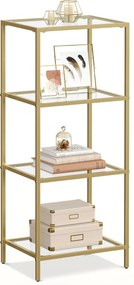 Fürdőszobai tárolópolc 95x40x30 cm, edzett üveg tároló állvány, arany