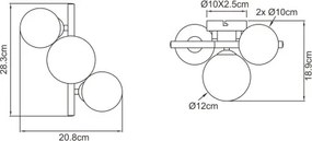 Globo 56133-3W Mennyezeti lámpa fém fekete váz, füstszínű búrával. Búra méretek: 1x12cm, 2x10cm, tartozék: 10676 LED LM, SZxM:210x280, AL:190, tartozék: 3xG9 LED 3,5W 230V, 80lm, 3000K