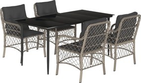 vidaXL 5részes világosszürke polyrattan kerti étkezőgarnitúra párnával