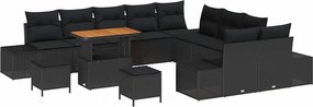 vidaXL Kerti Kanapé Szett párnával tárolóval 13 pcs Fekete Poli rattan