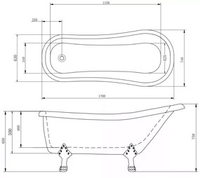 Legend Antik Arany oroszlánlábas térben álló akril kád 170x75x80 cm