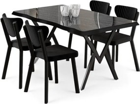 Akort étkezőgarnitúra, fekete márvány-fekete, 130 cm