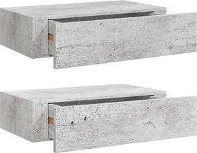 vidaXL 2 db betonszürke MDF falra szerelhető fiókos polc 40x23,5x10 cm