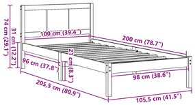 Fehér Fa Ágykeret Fehér Fa 100 x 200 cm Tartós Fehér Ágykeret