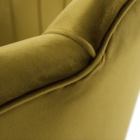 Fotel Art-deco stílusban, mustár színű Velvet anyag/gold chróm-arany, NOBLIN