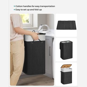 Bambusz kosár szennyestartó 72L, fekete