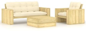 vidaXL 3 részes impregnált fenyőfa kerti társalgószett párnákkal