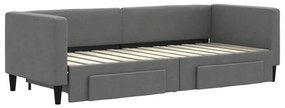 sötétszürke kihúzható szövet heverő fiókokkal 80 x 200 cm