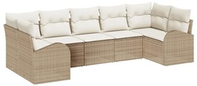 vidaXL Kerti Kanapé Szett párnával 7 pcs Bézs Poly Rattan