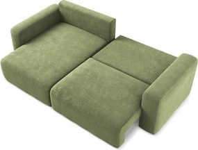 Zöld zsenília kinyitható-tárolóhelyes sarokkanapé (bal oldali-heverő résszel) Kona – Makamii