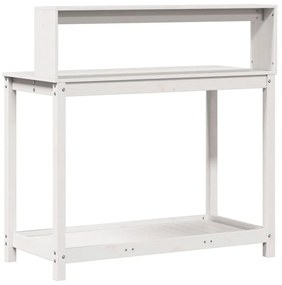 fehér tömör fenyőfa ültetőasztal polccal 108 x 50 x 109,5 cm