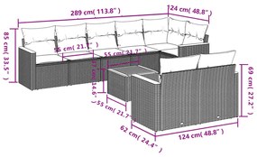 9 részes szürke polyrattan kerti ülőgarnitúra párnákkal