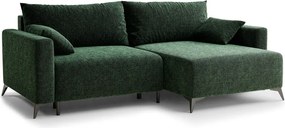 Sötétzöld zsenília kinyitható-tárolóhelyes sarokkanapé (jobb oldali-heverő résszel) Leon – Maison de Rêve
