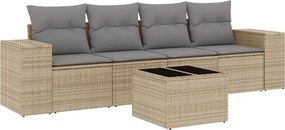 vidaXL 5 részes bézs polyrattan kerti ülőgarnitúra párnákkal