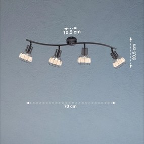 Fekete mennyezeti lámpa fém-rattan búrával 10,5x70 cm Straw – Fischer &amp; Honsel