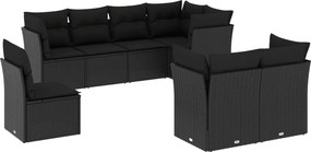 vidaXL 8 részes fekete polyrattan kerti ülőgarnitúra párnákkal