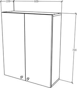 Zaria 2 ajtós fali fürdőszobai szekrény, Fényes fehér / Fehér, MDF, 60 x 22 x 72 cm