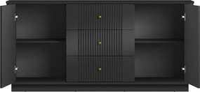 Vesper fiókos komód 160 cm talapzaton - fekete / arany fogantyúk