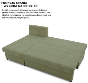 Venezia sarokkanapé, kordbársony, univerzális oldal, hab töltet, zöld