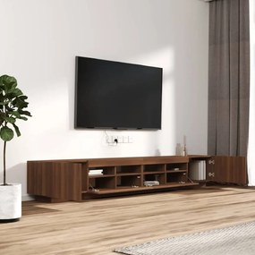 3 részes barna tölgy színű fa TV-szekrény szett LED-lámpákkal